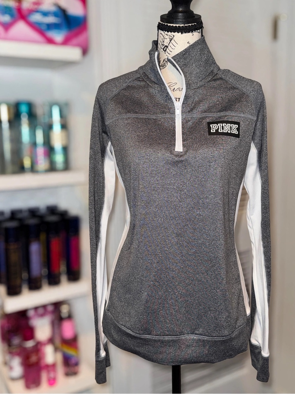 Victoria's Secret PINK Gray Size M Half‑Zip Y2K Pullover with White Panels